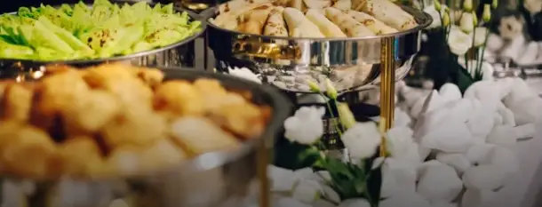 Catering buffet with serving dishes