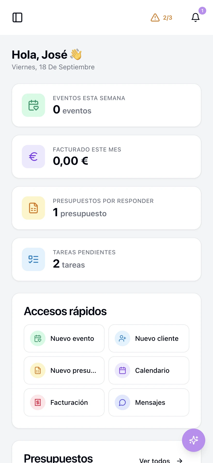Panel de BOBAVEN con las funcionalidades del software de eventos